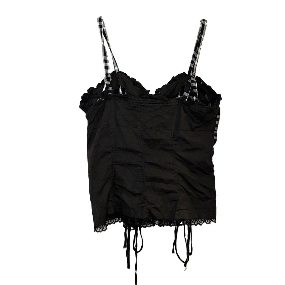 Royal Bones White Black Plaid Corset Top Lace Up Punk Goth Bustier Tank Camisole